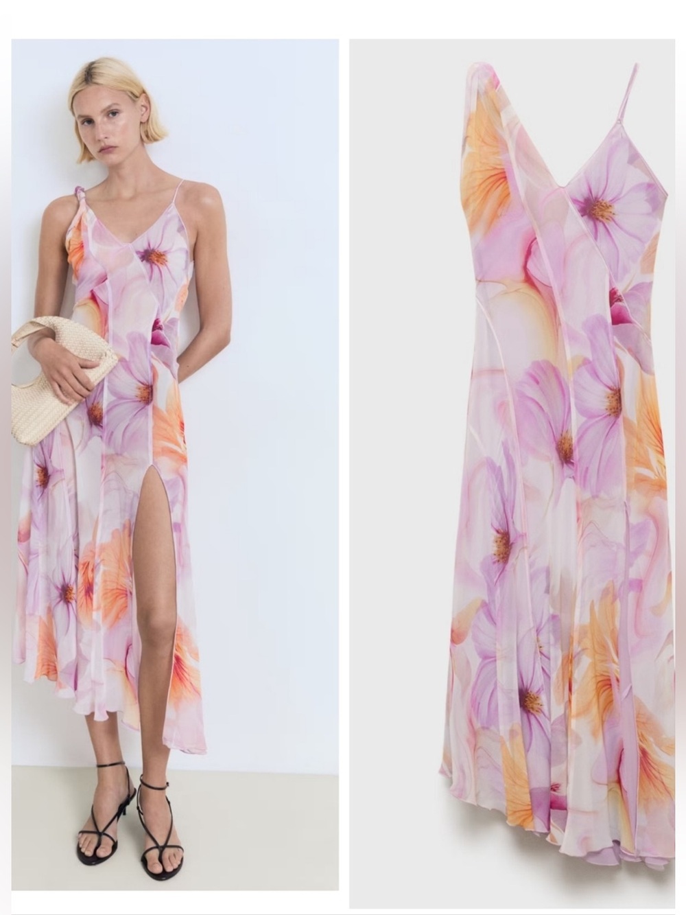 Mango Lavender Floral Maxi Dress with Peach Accents